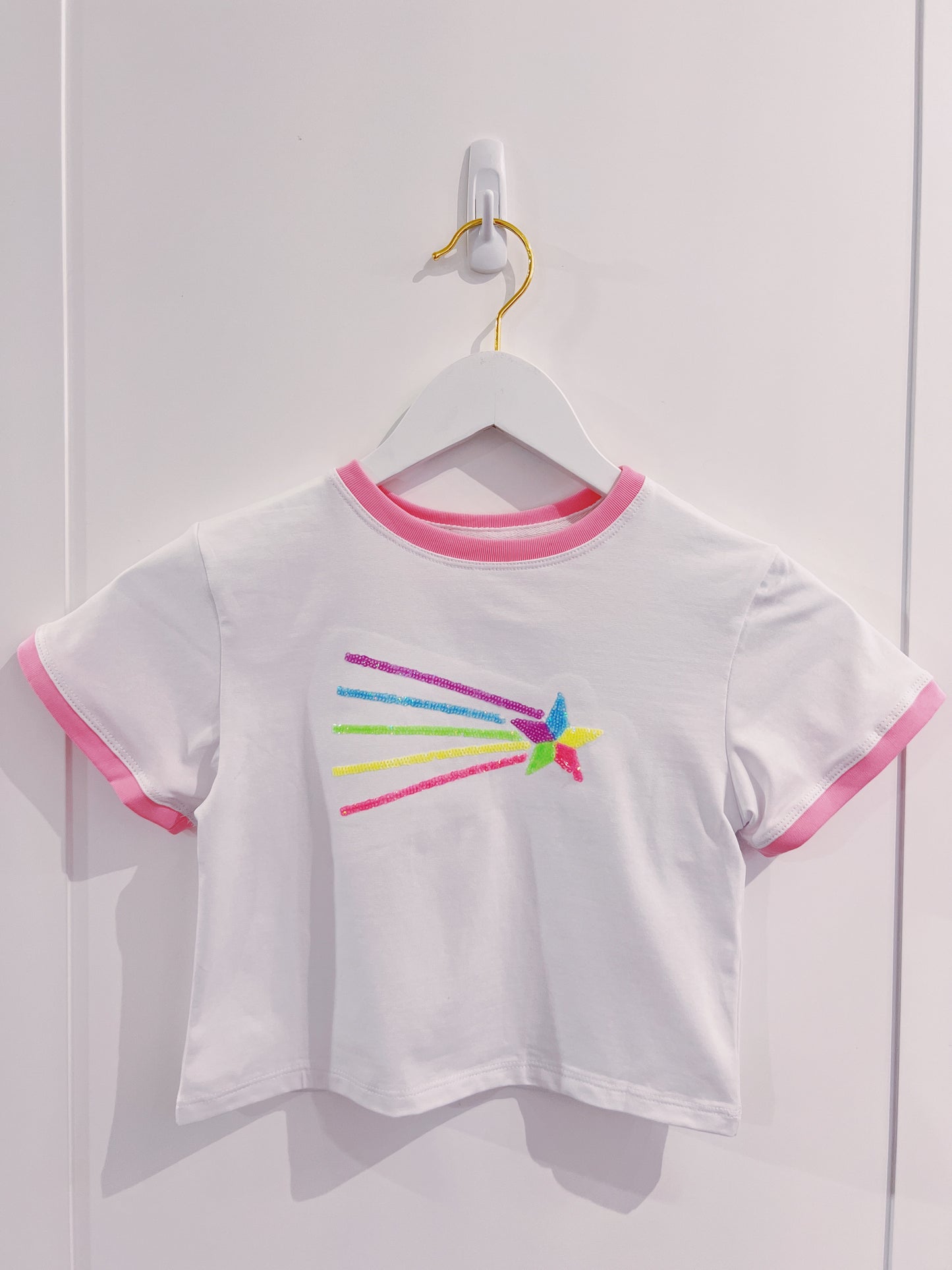 White Sequin Shooting Star Boxy Tee