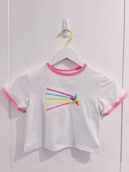 White Sequin Shooting Star Boxy Tee
