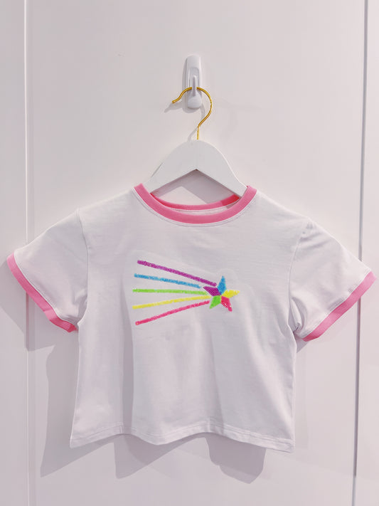 White Sequin Shooting Star Boxy Tee
