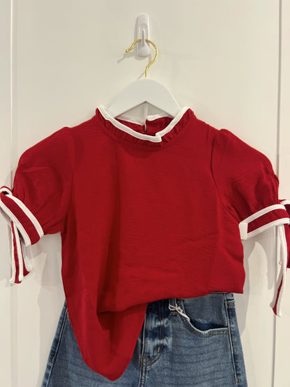 Hayden Red/White Bow Sleeve Top