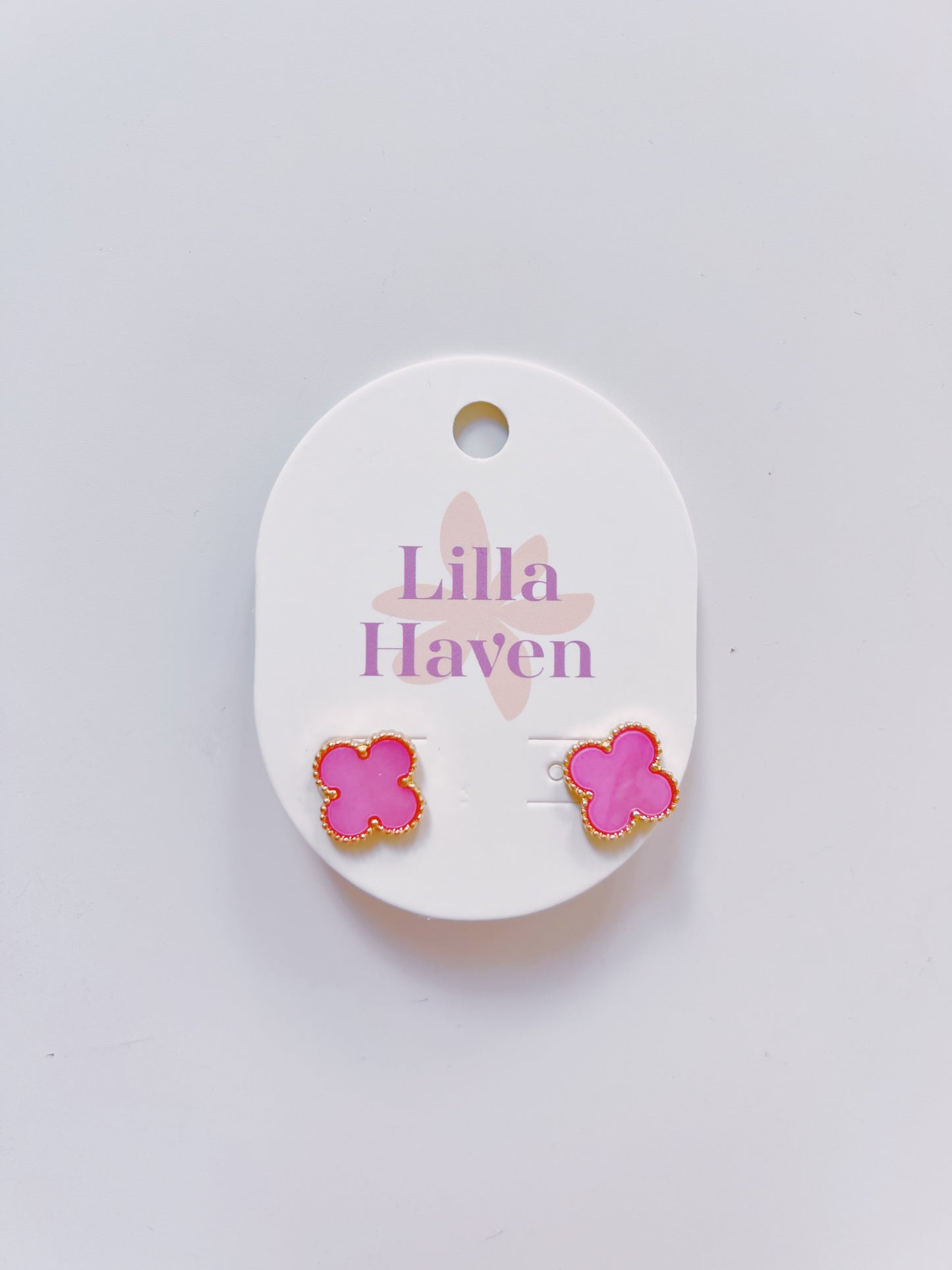 Pink Clover Stud Earrings