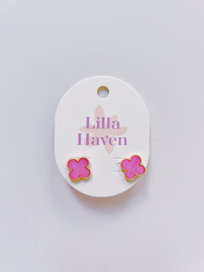 Pink Clover Stud Earrings