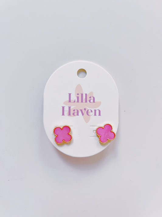 Pink Clover Stud Earrings