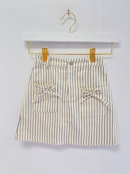 Hayden Denim Stripe Bow Pocket Skirt
