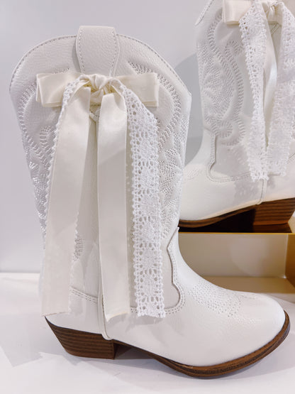 Mia White Ribbon Boot