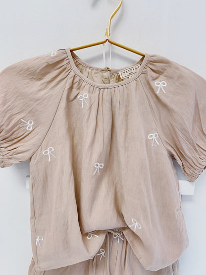 Hayden Taupe Embroidered Bows Short Set