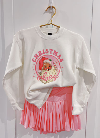 White/Pink Christmas Vibes Graphic Sweatshirt