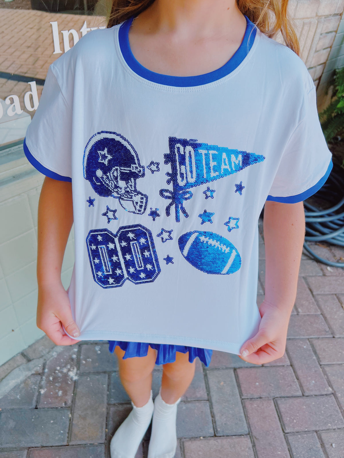 Azarhia Royal Sequin Football Elements Boxy Tee