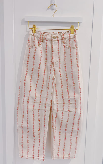 Peach Love Cream/Pink Front Button Detail Denim Pant