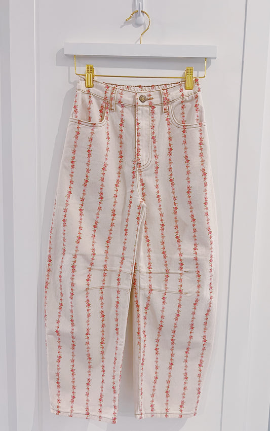 Peach Love Cream/Pink Front Button Detail Denim Pant