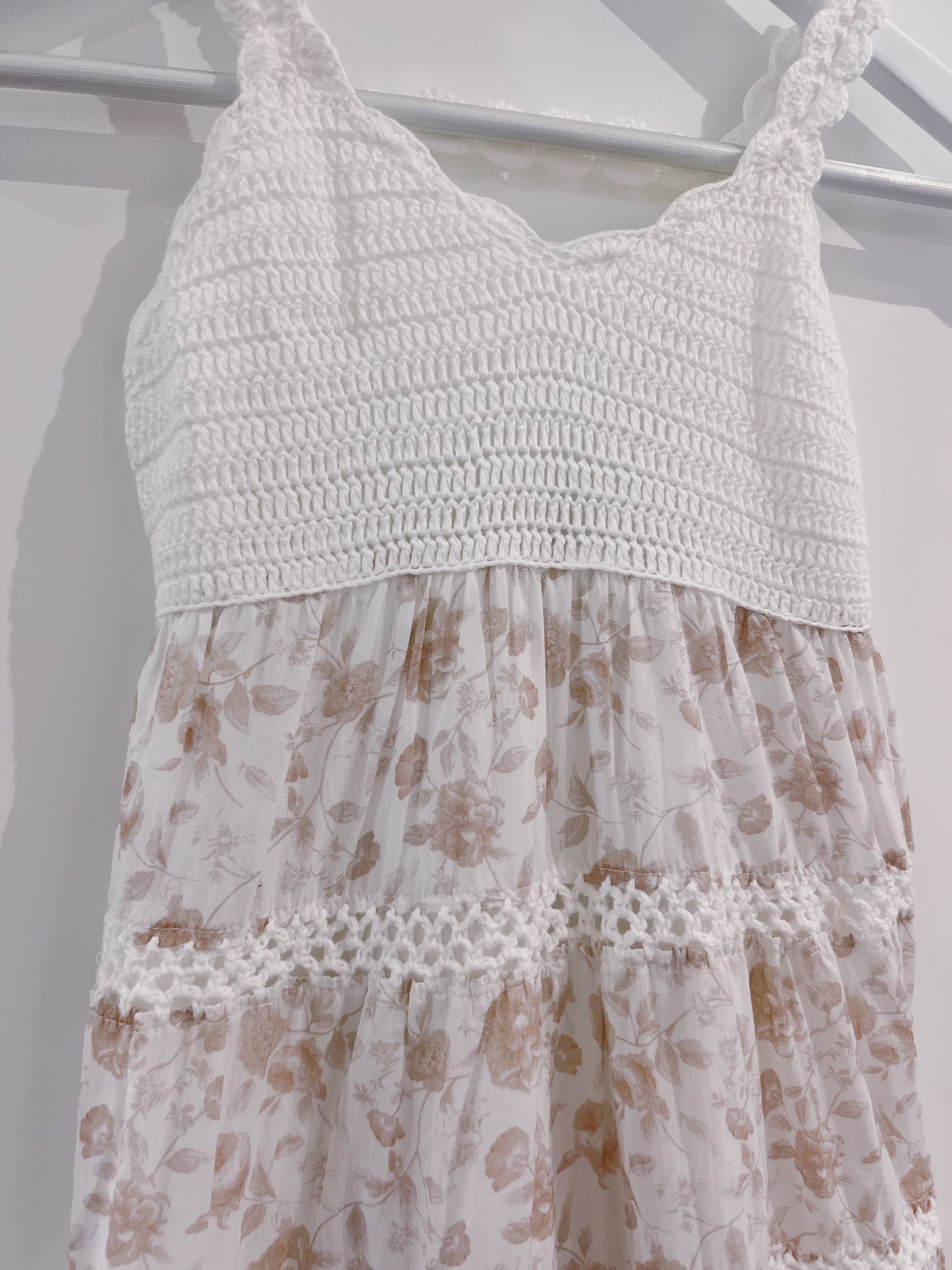 Love Daisy White/Tan Crochet Tiered Dress
