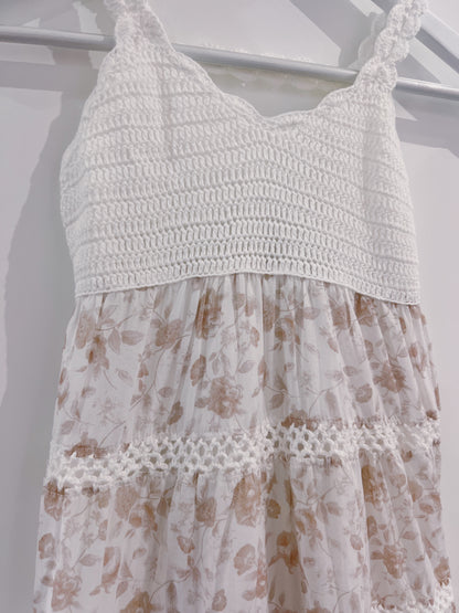 Love Daisy White/Tan Crochet Tiered Dress