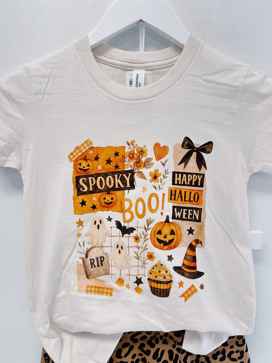 Vintage White Halloween Collage Graphic Tee