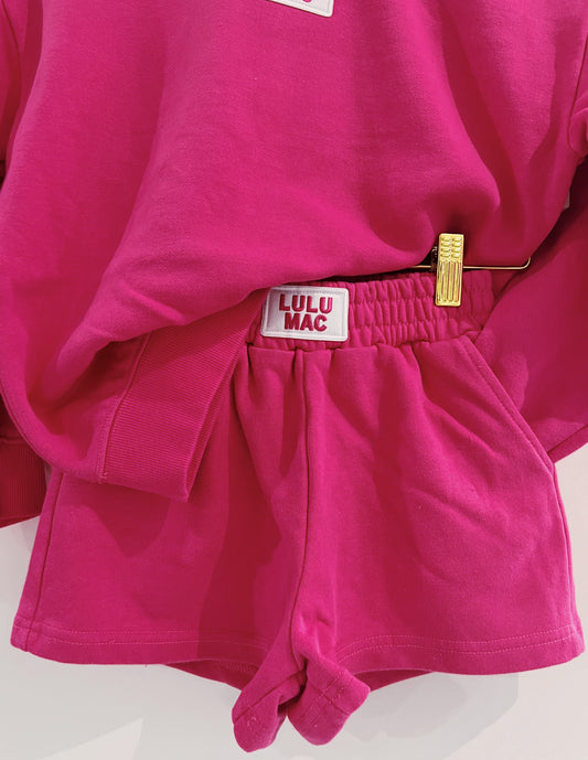 LuLu Mac Kid Terry Cloth Shorts- Hot Pink