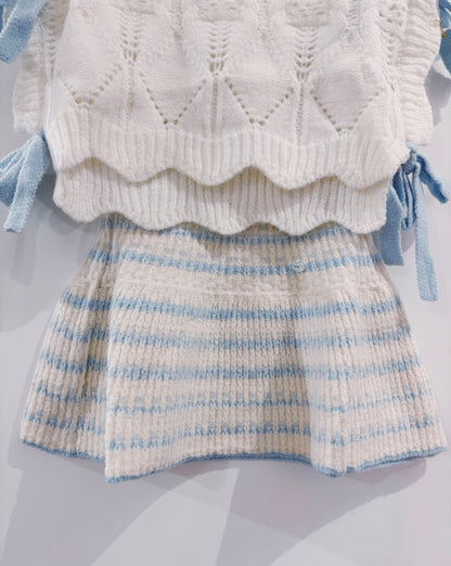 Blue Printed Sweater Skirt