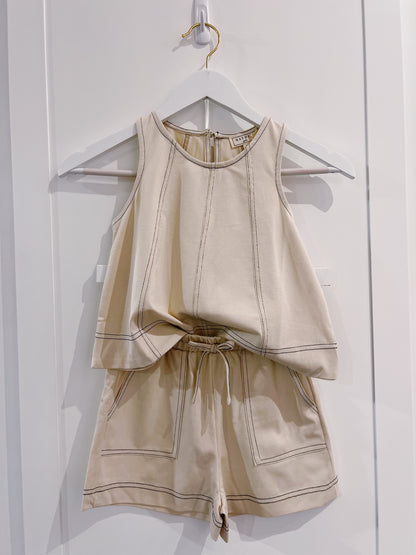 Hayden Beige Contrast Stitched Knit Shorts