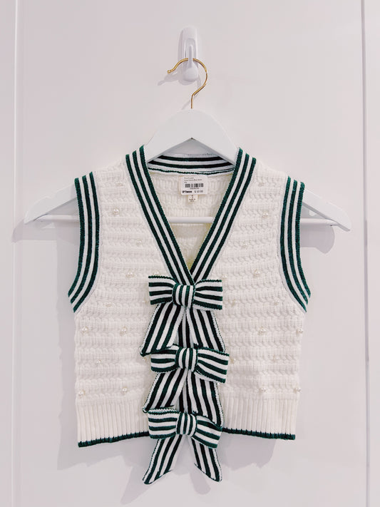 Peach Love Ivory/Green Bow Vest