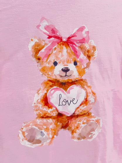Pink Teddy Bear Valentines Graphic Tee