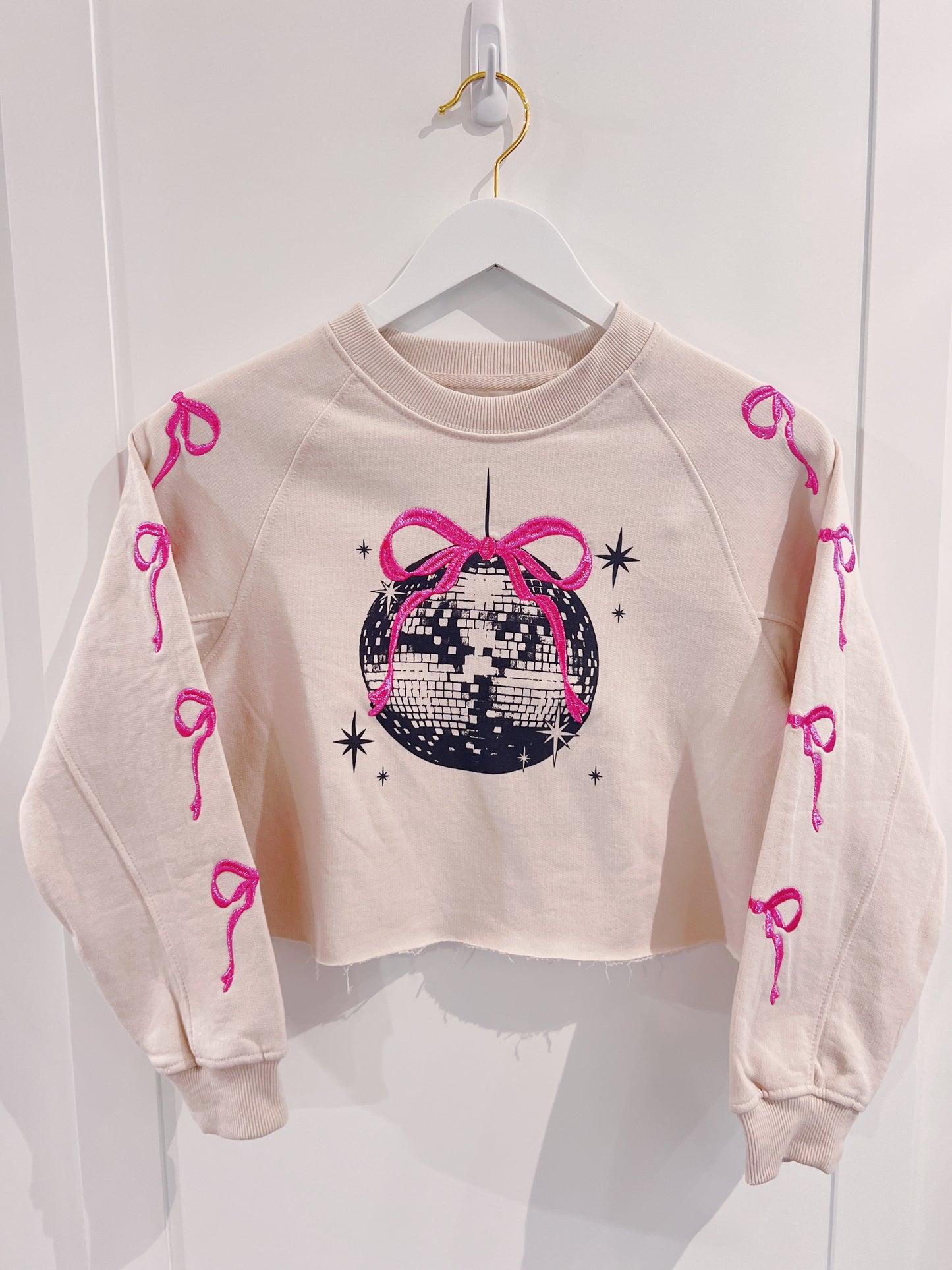 Paper Flower Embroidered Bows & Disco Ball Sweatshirt