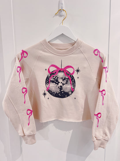 Paper Flower Embroidered Bows & Disco Ball Sweatshirt