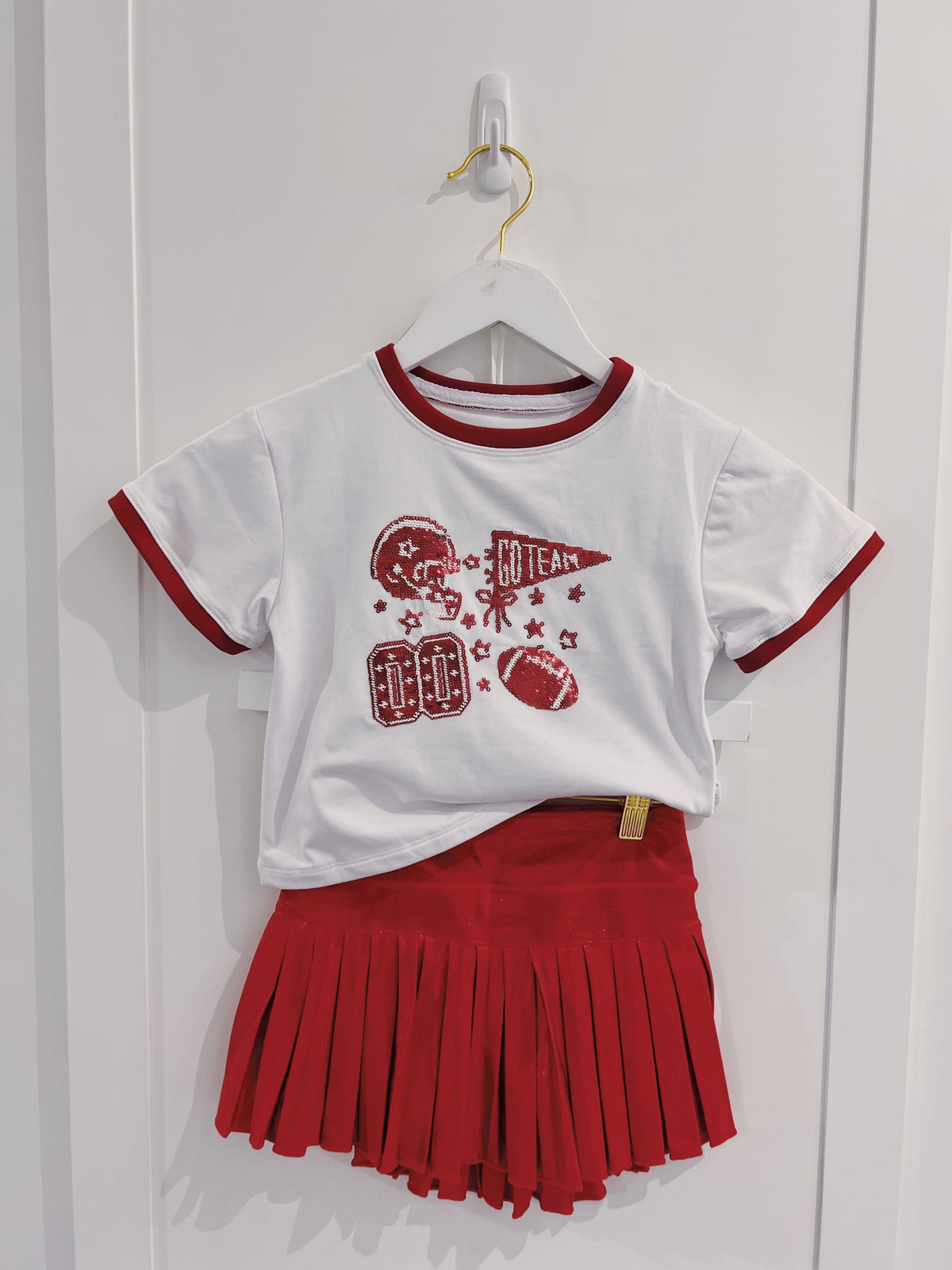Azarhia Crimson Sequin Football Elements Boxy Tee