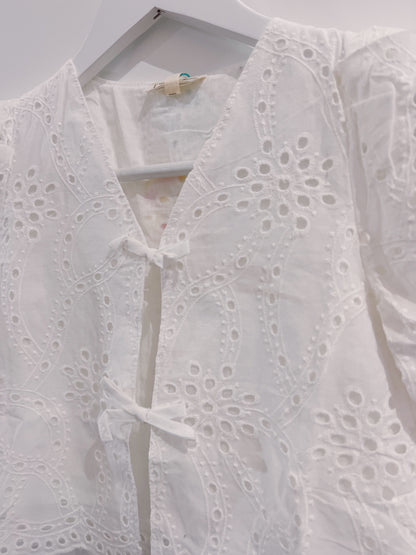 Hayden Off White Floral Eyelet Tie Top