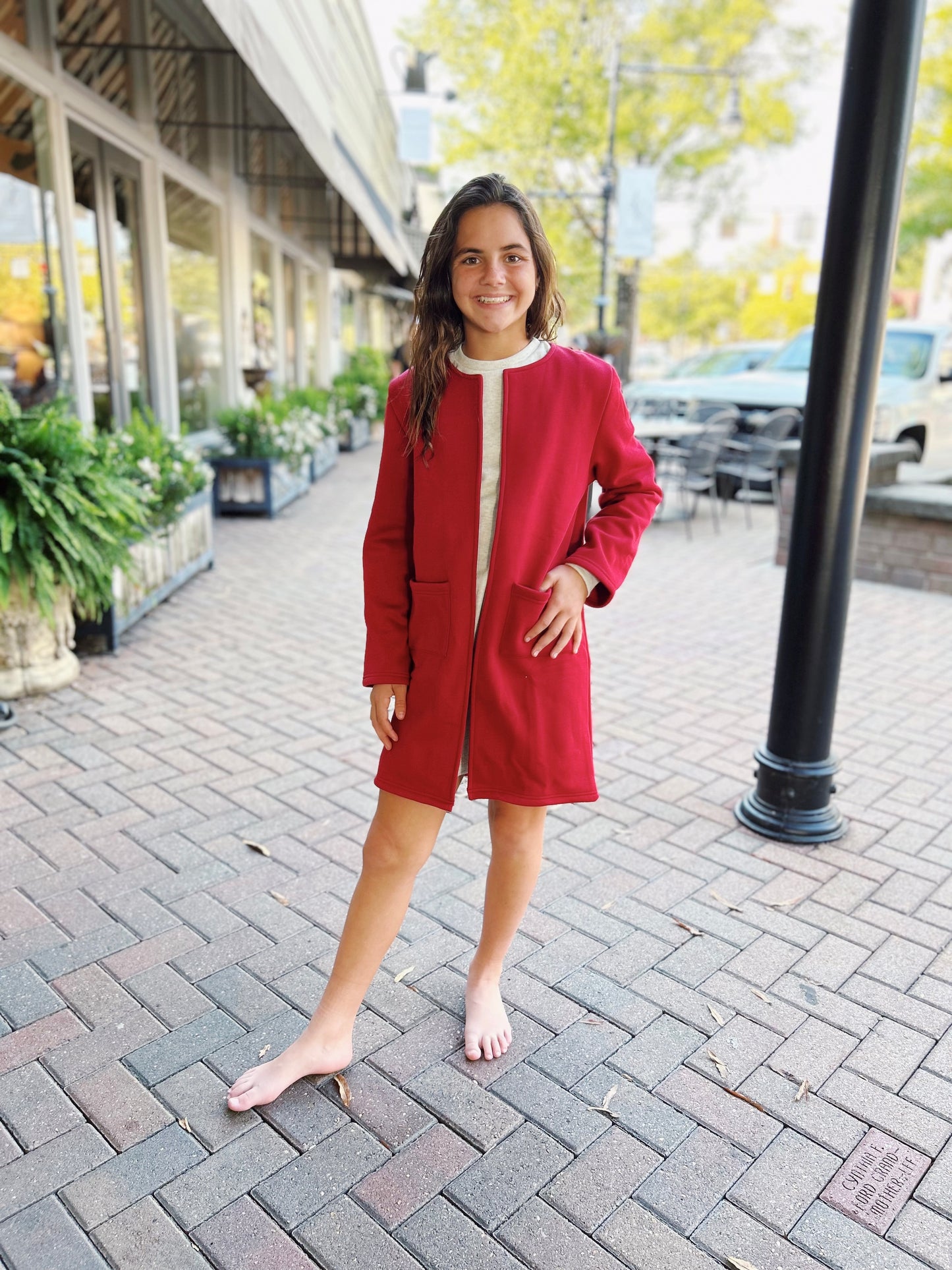 Pleat Red Hadley Cardigan