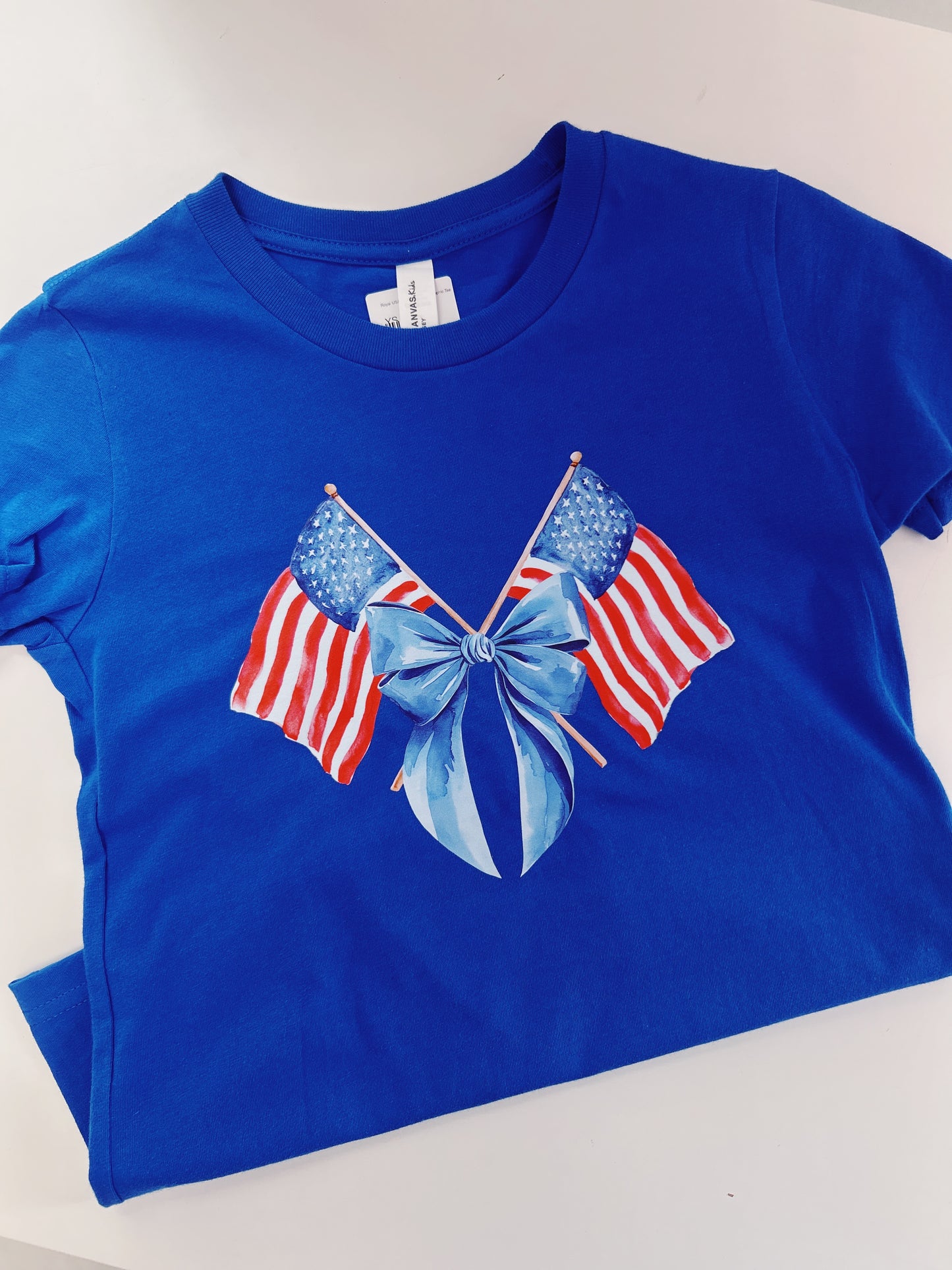 Royal USA Flags and Bows Graphic Tee