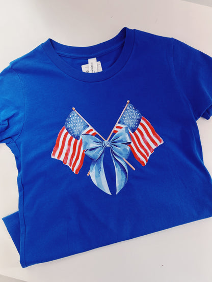 Royal USA Flags and Bows Graphic Tee