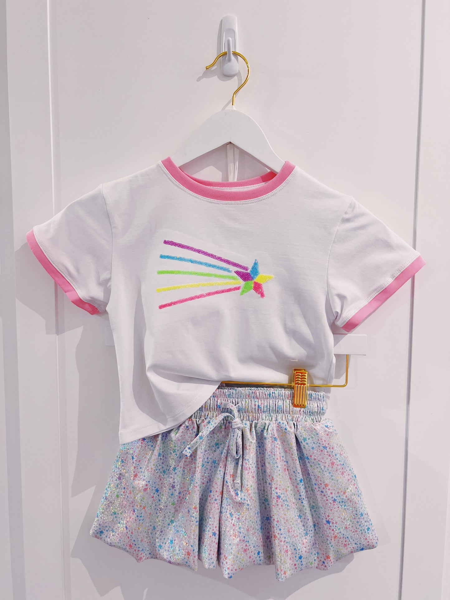 White Sequin Shooting Star Boxy Tee