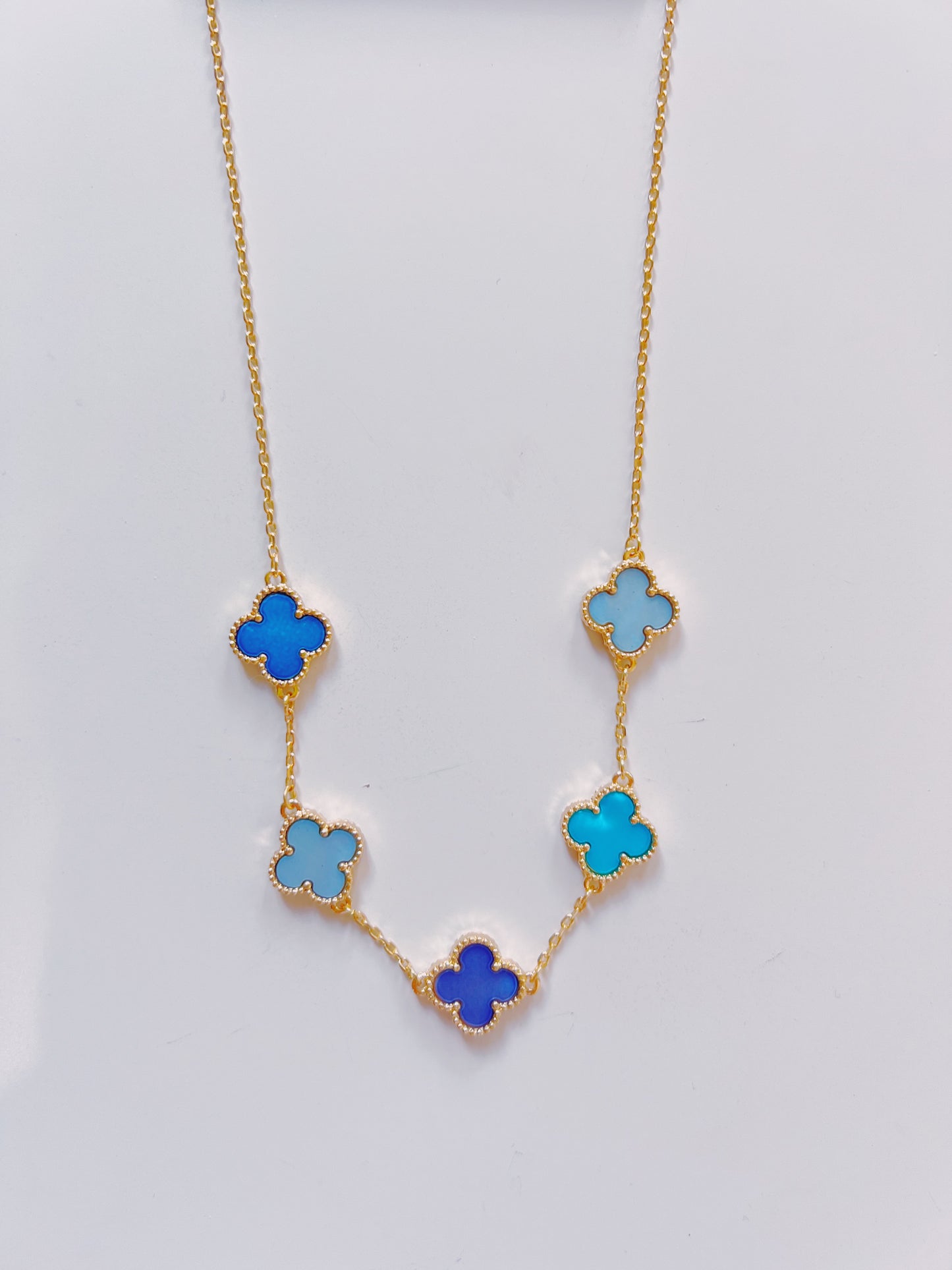 Gold Blue Clover Necklace