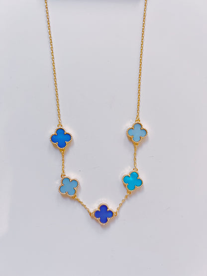 Gold Blue Clover Necklace