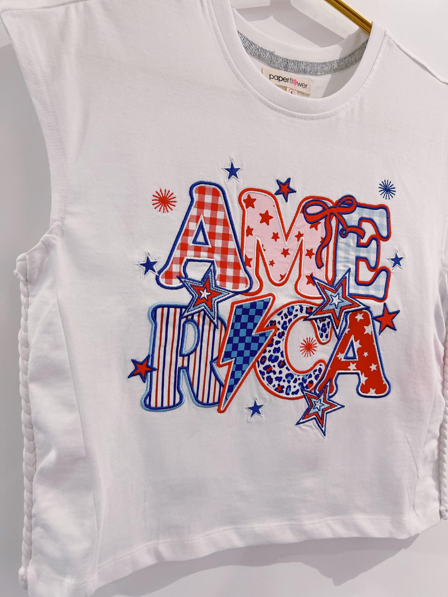 Paper Flower White America Applique Tank