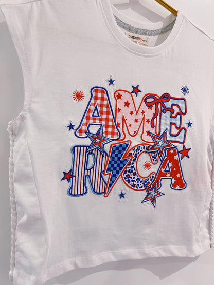 Paper Flower White America Applique Tank