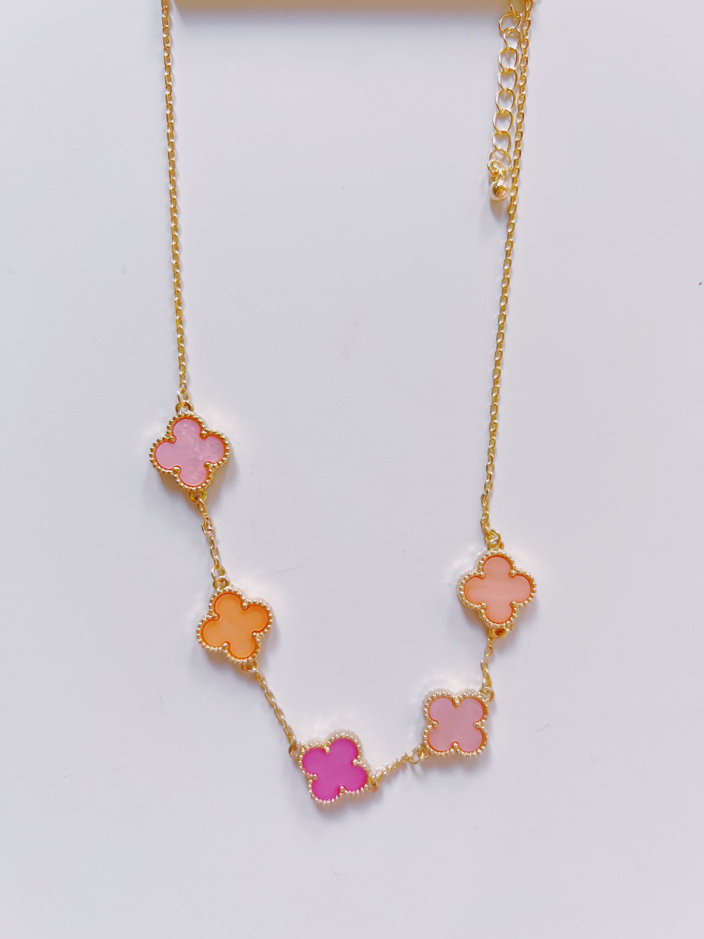 Gold Pink Clover Necklace