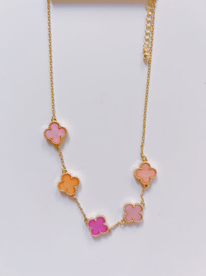 Gold Pink Clover Necklace