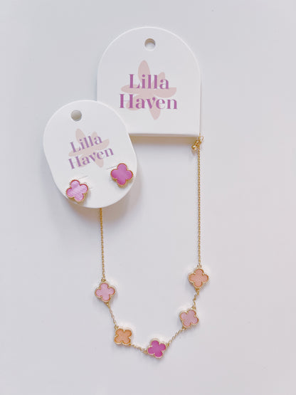 Gold Pink Clover Necklace