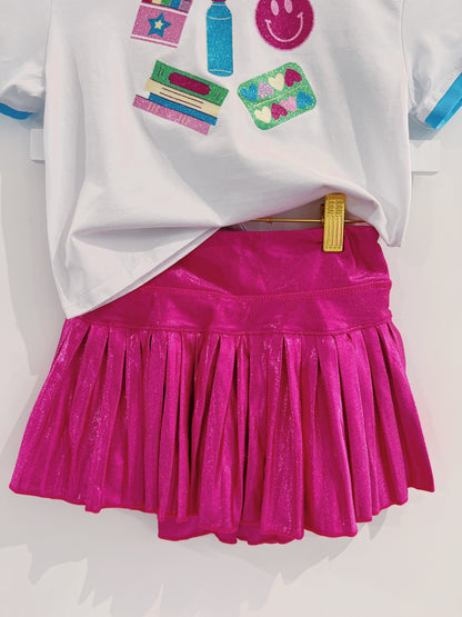Hot Pink Shimmer Mini Pleated Skort
