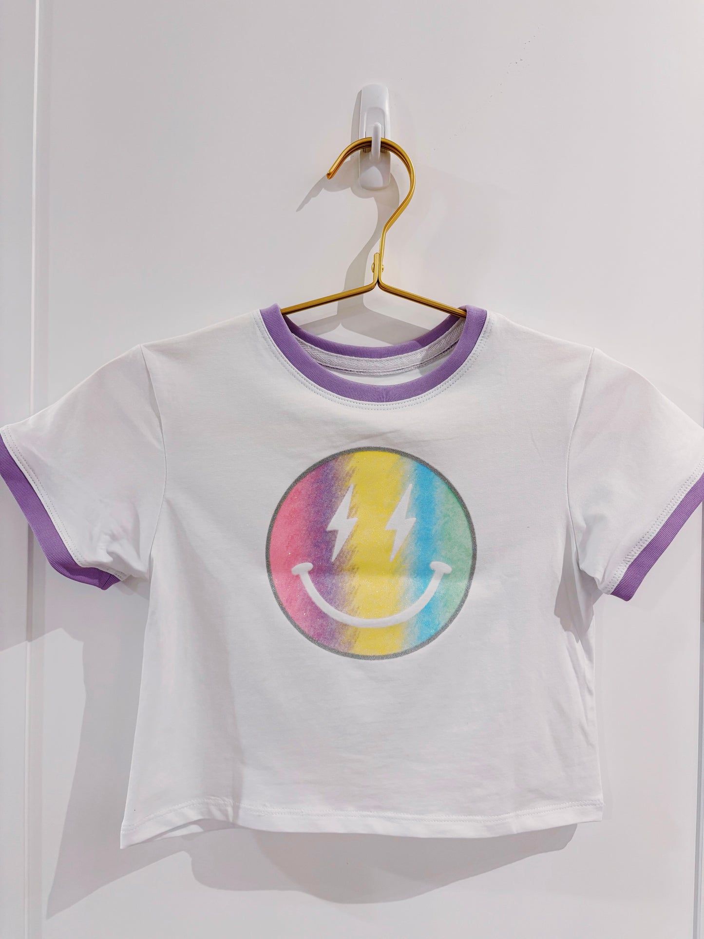 Azarhia Glitter Pastel Rainbow Smiley Boxy Tee