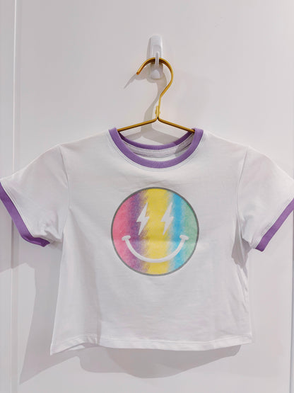 Azarhia Glitter Pastel Rainbow Smiley Boxy Tee