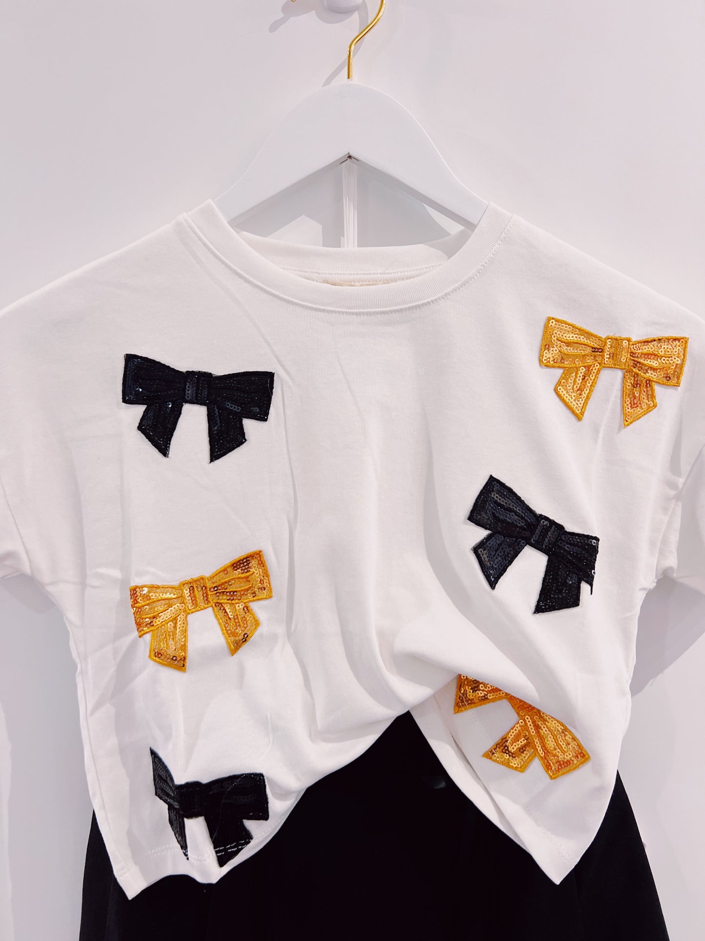 Hayden Black/Gold Sequin Bow Top