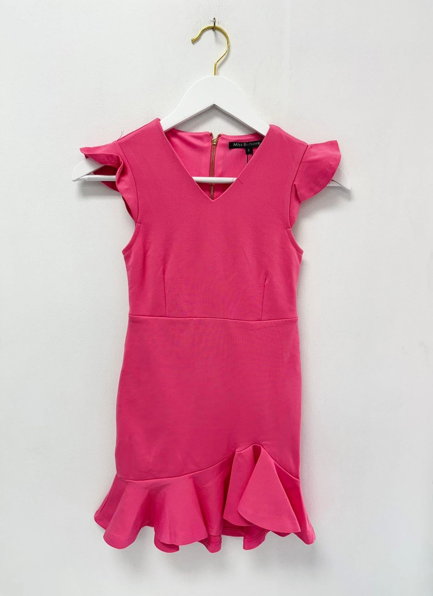 Miss Behave Pink Fiona V-Neck Ruffle Dress