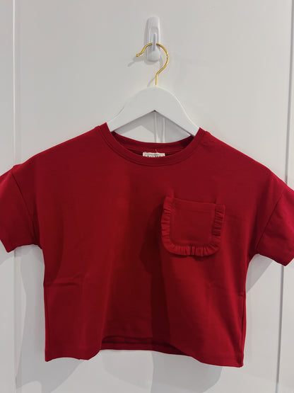 Hayden Red Ruffle Pocket Basic Tee