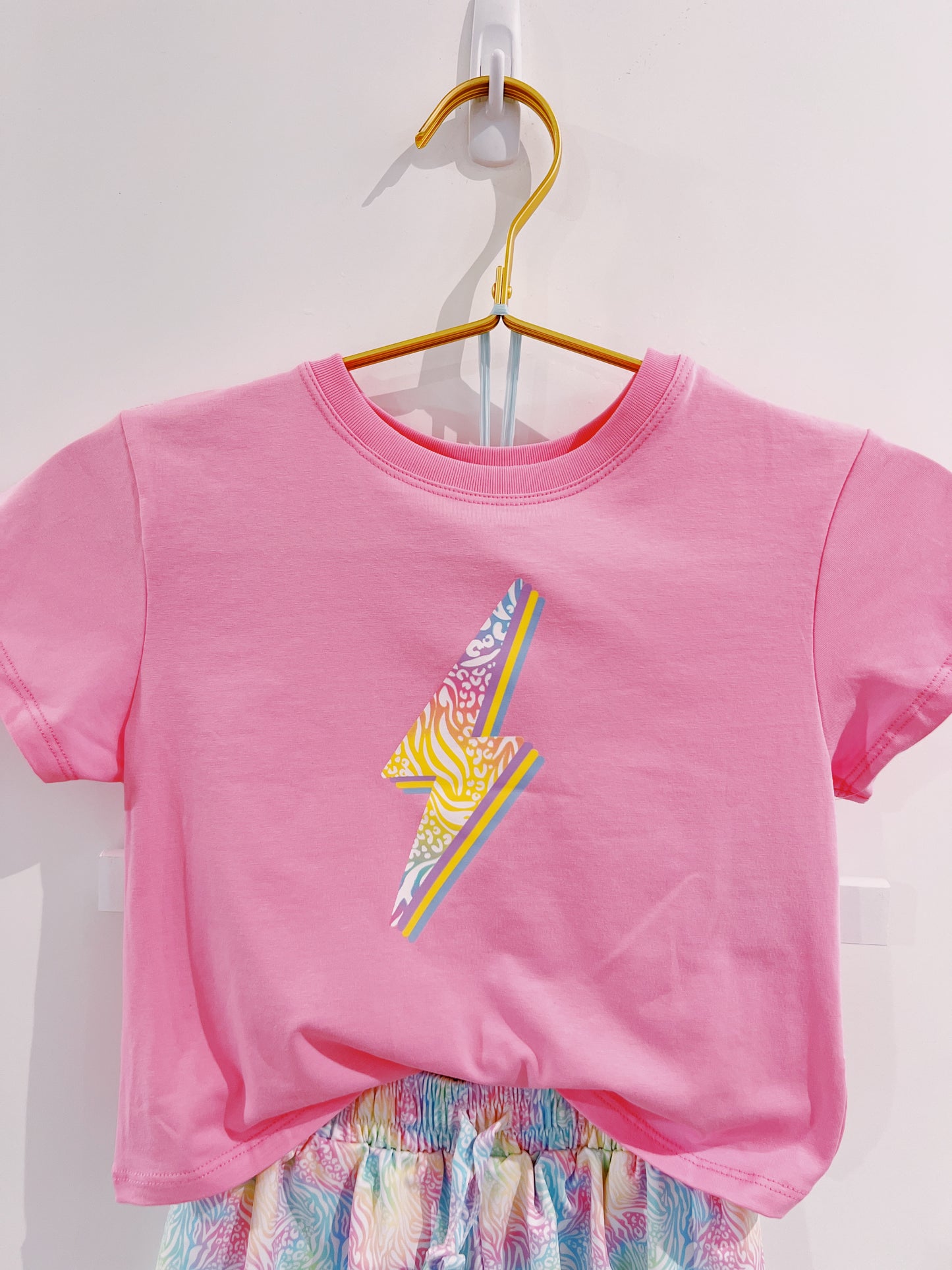 Zebra Rainbow Lightning Bolt Pink Boxy Tee