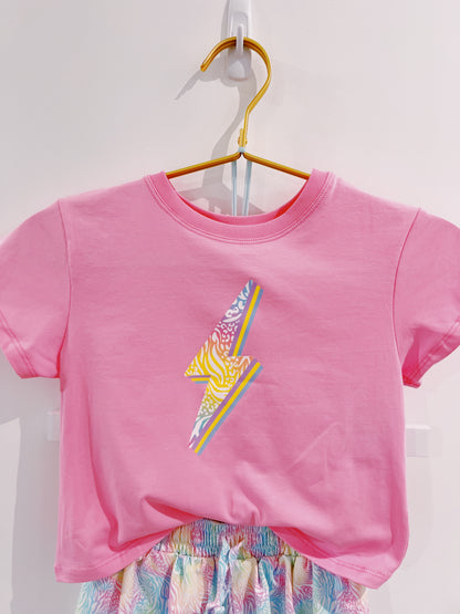 Zebra Rainbow Lightning Bolt Pink Boxy Tee