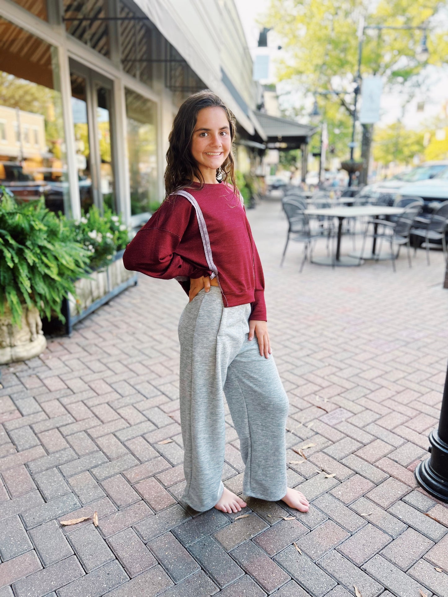 Erge Burgundy French Terry L/S Top