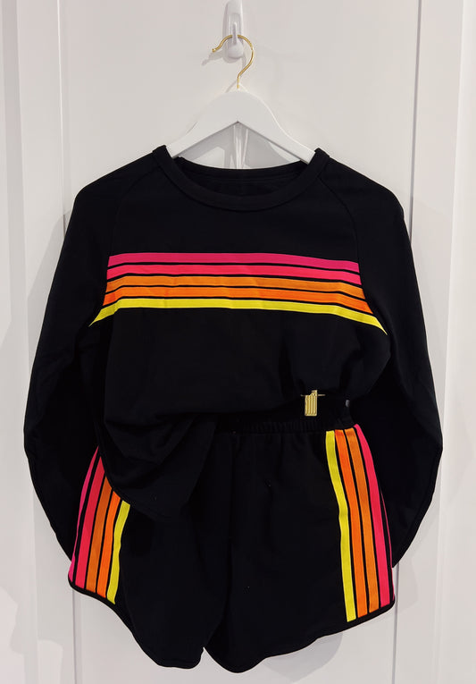 Juniors Black Colored Stripes Short Set