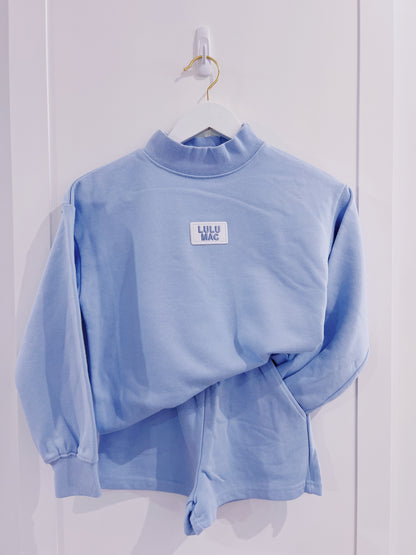LuLu Mac Kid Terry Cloth Shorts- Light Blue