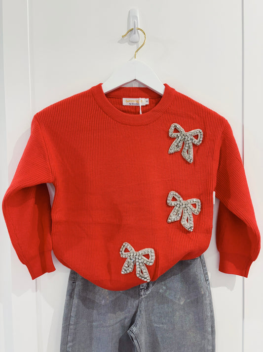 Tweenstyle Red 3 Bow Sweater