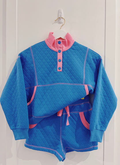 Peach Love Royal Blue/Pink Quilted Short